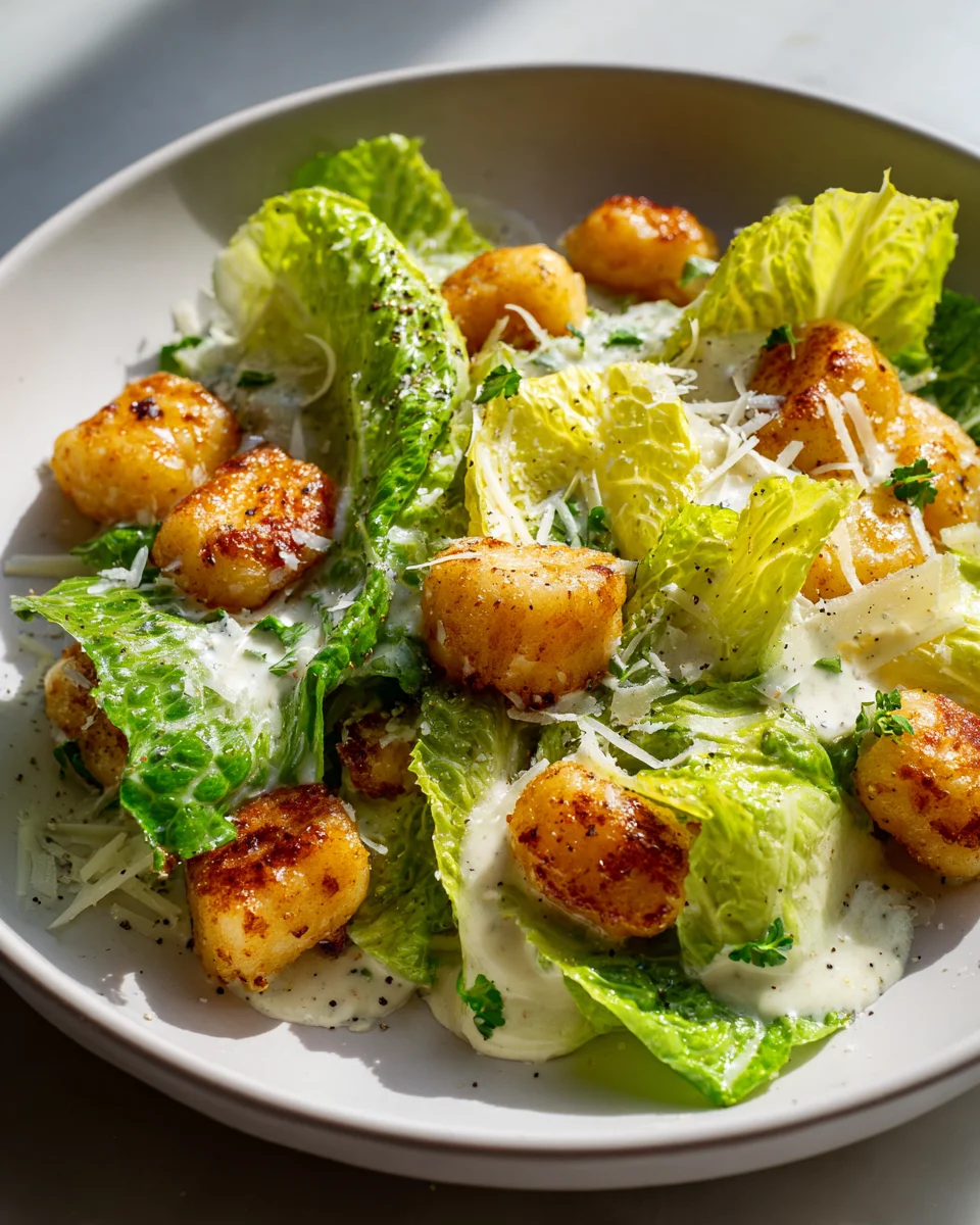 Knuspriger Gnocchi Caesar Salat mit Zitronendressing