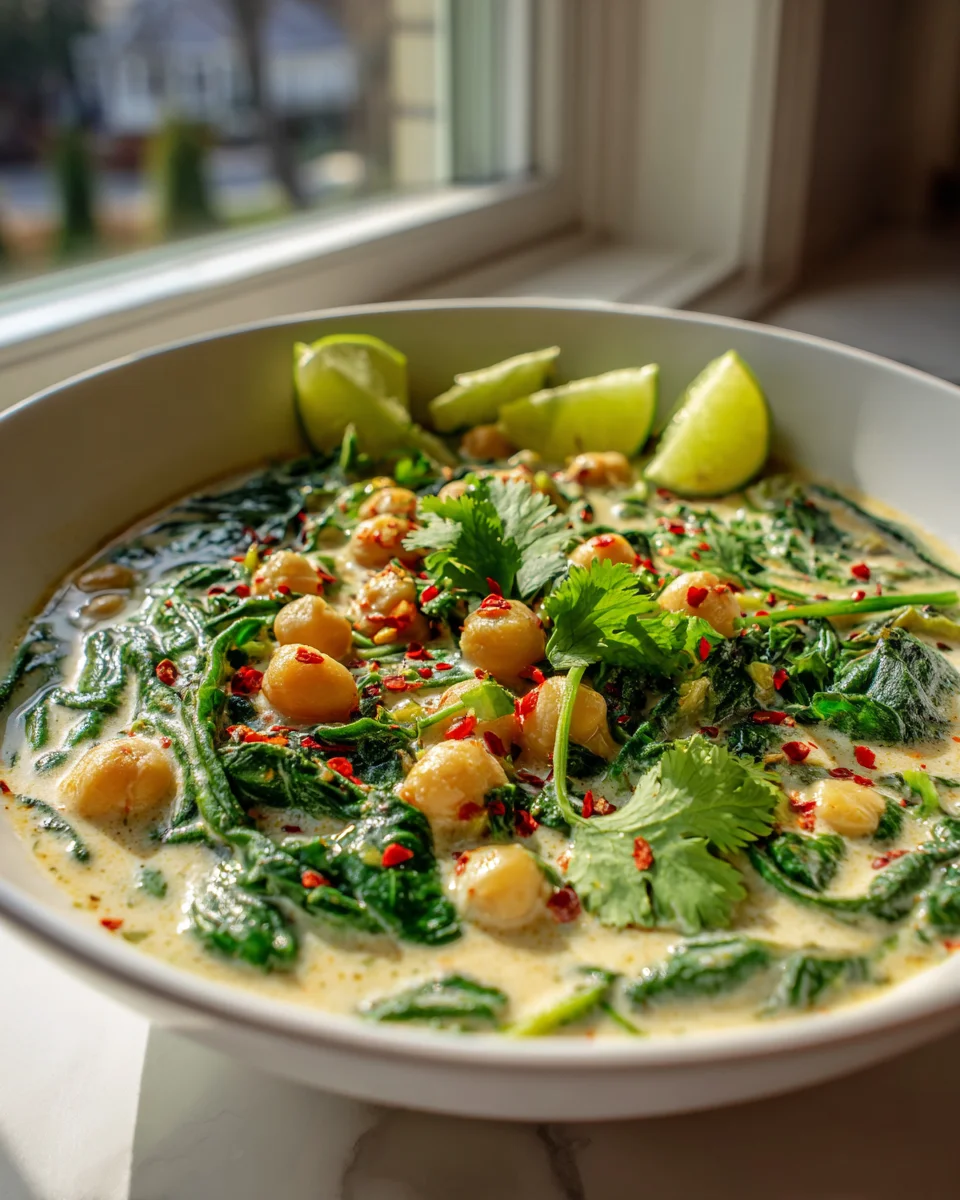 Veganer Cremiger Kichererbsen-Kokos-Spinat-Eintopf – Rezept