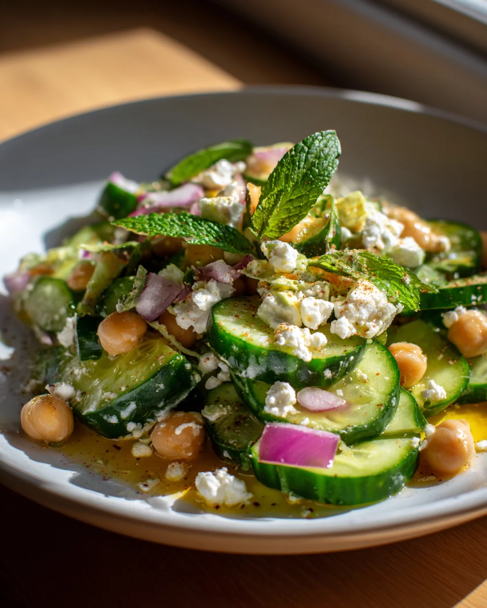 Erfrischender Gurkensalat mit Feta und Kichererbsen Rezept