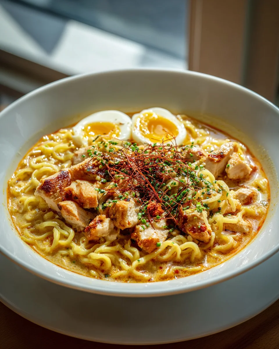 Feuriges Chicken Ramen: Cremige Knoblauchsoße – Dein Genuss!