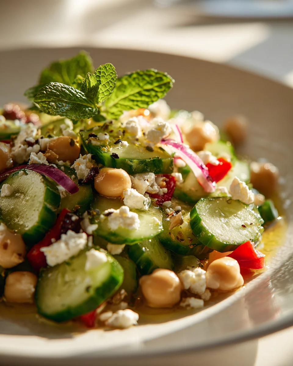 Erfrischender Gurkensalat mit Feta und Kichererbsen Rezept