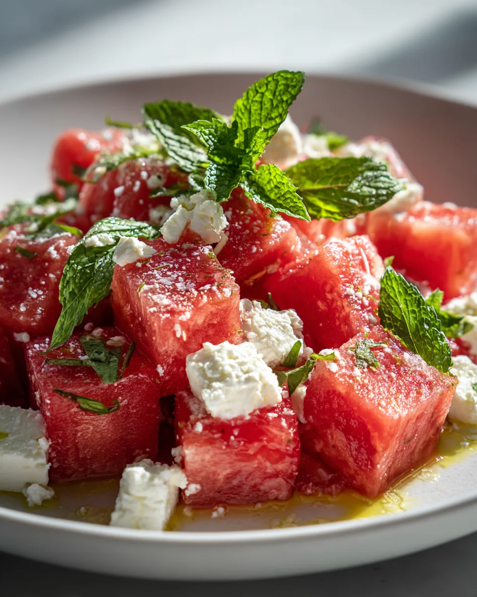 Sommerlicher Wassermelonen Feta Salat mit Minze – einfach lecker!
