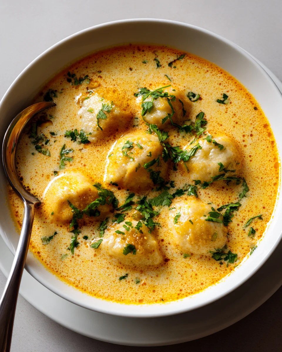 Kokos Curry Suppe mit Dumplings – Exotischer Genuss pur!