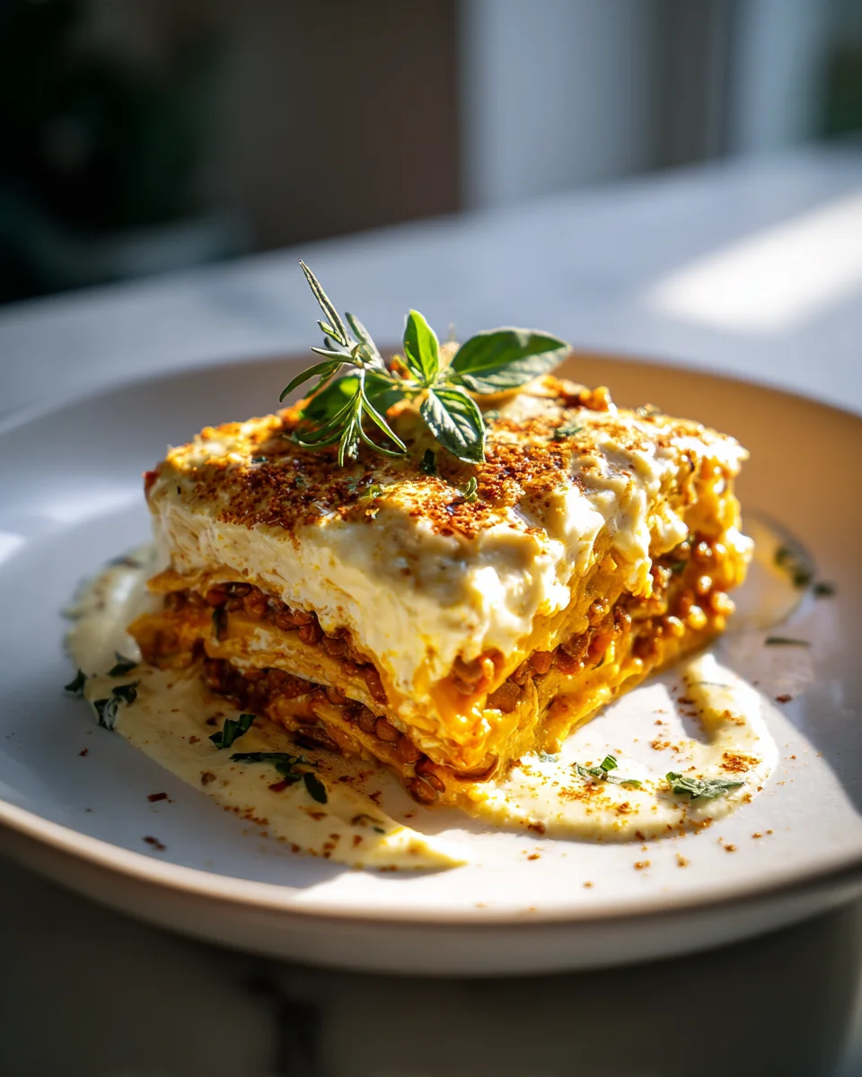 Proteinreiche Kürbis Lasagne mit Linsen & Bécbeef-Sauce