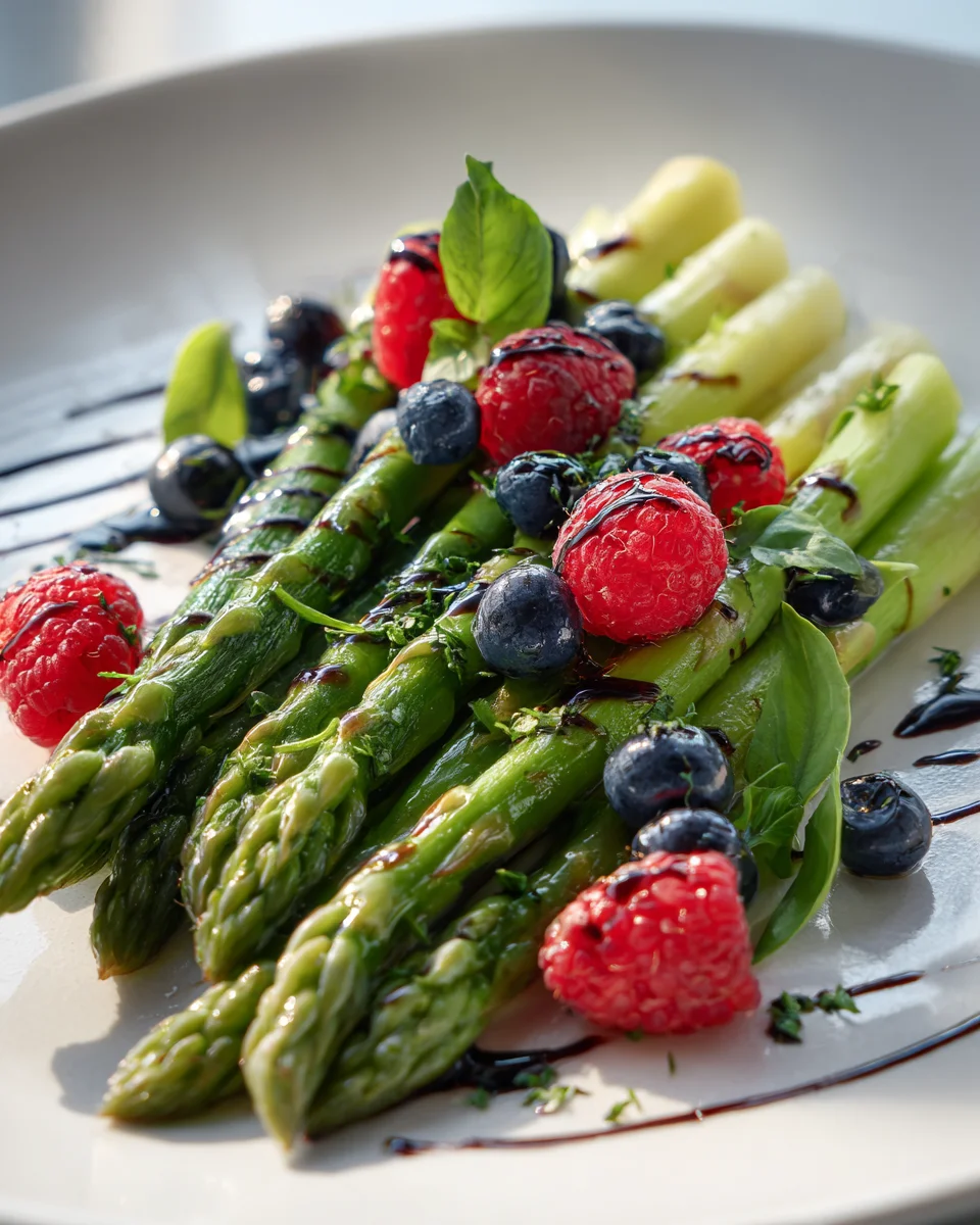 Grüner Spargel Salat mit Erdbeeren und Balsamico-Dressing