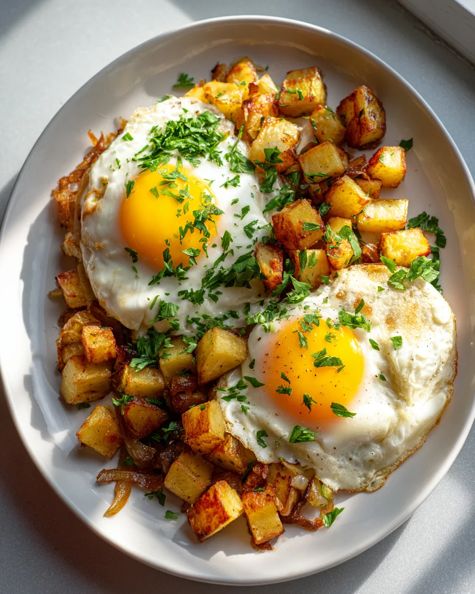 Leckere Spiegelei Pfanne mit Kartoffeln & Zwiebeln – Schnell!