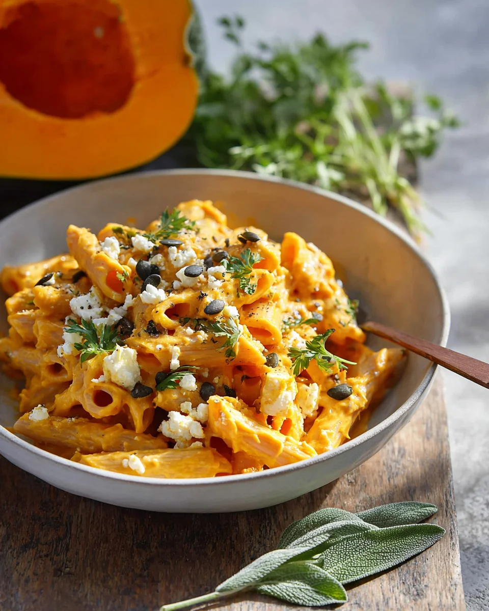 Nudeln mit Kürbissoße & Feta: Cremig, einfach & lecker!