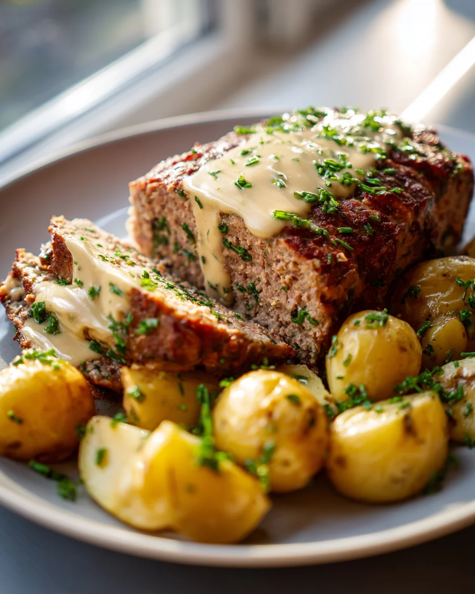 Herbstlicher Hackbraten mit Kartoffeln und frischen Kräutern