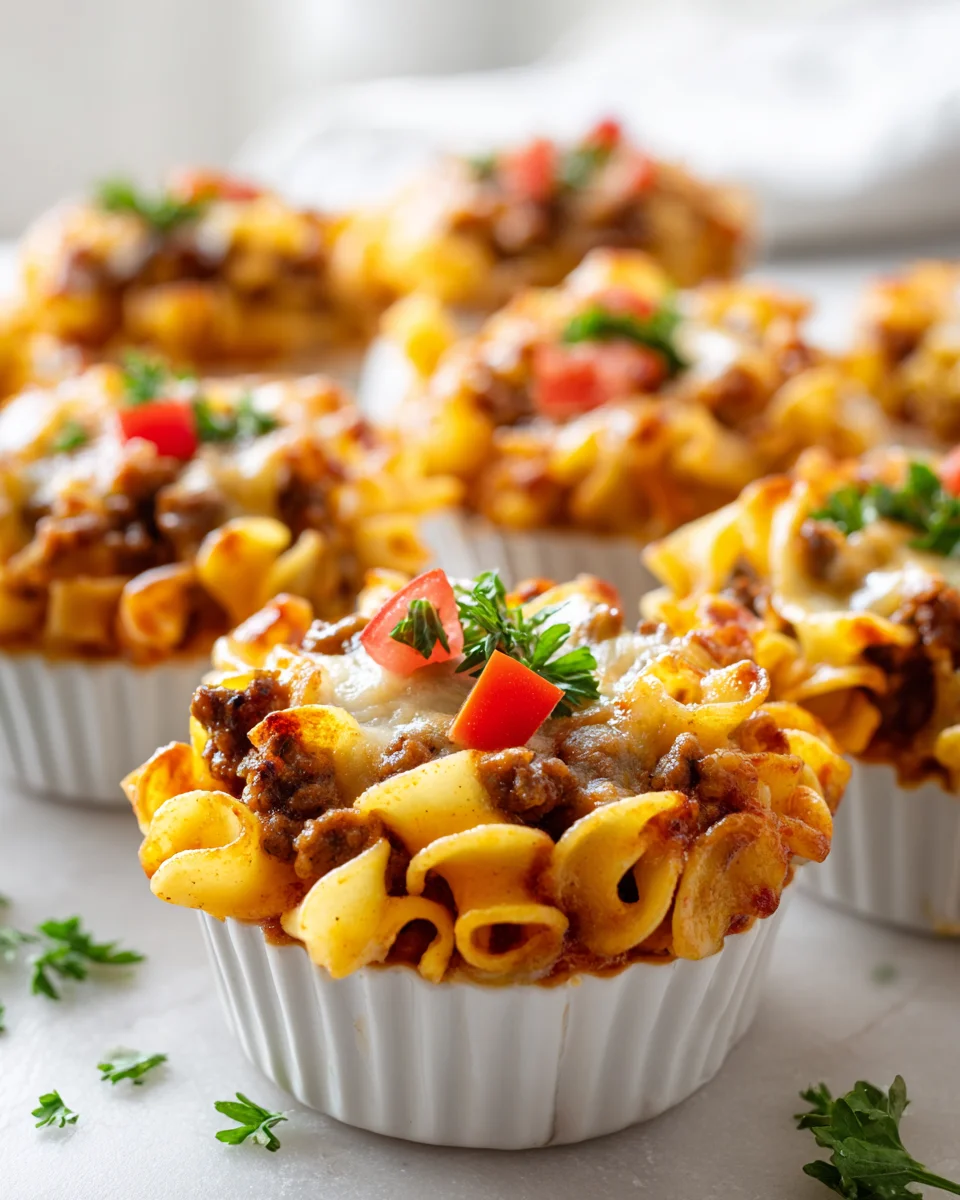 Mini Cheeseburger Nudeln – der Party-Hit aus der Muffinform