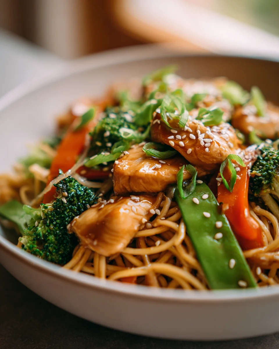 Hähnchen Teriyaki Nudeln & knackiges Gemüse - schnell & gesund!