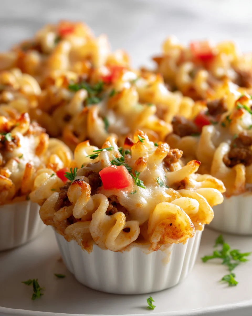 Mini Cheeseburger Nudeln – der Party-Hit aus der Muffinform