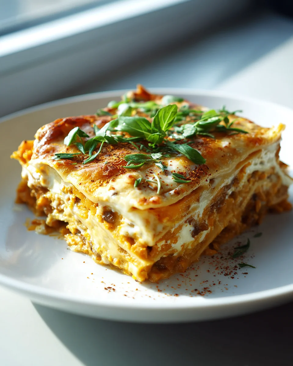 Proteinreiche Kürbis Lasagne mit Linsen & Bécbeef-Sauce