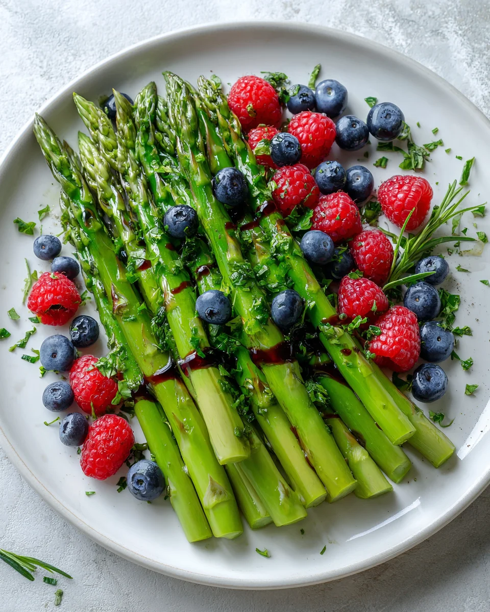Grüner Spargel Salat mit Erdbeeren und Balsamico-Dressing