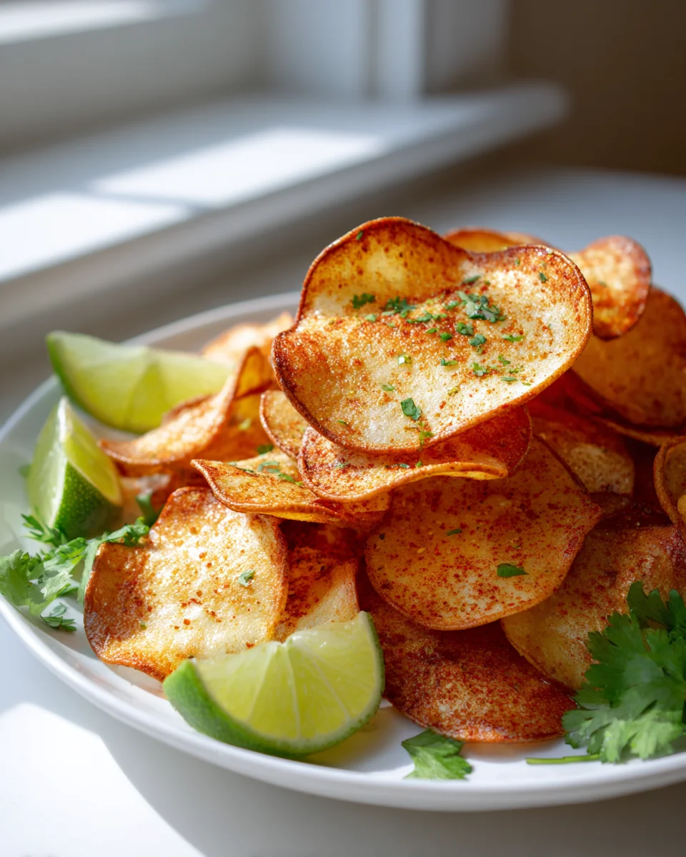 Scharfe Chili Limetten Chips aus der Heißluftfritteuse