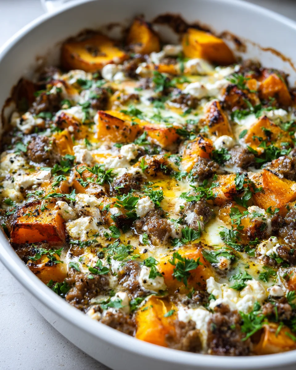 Kürbis Hackfleisch Pfanne mit Feta – Cremig und Überbacken!