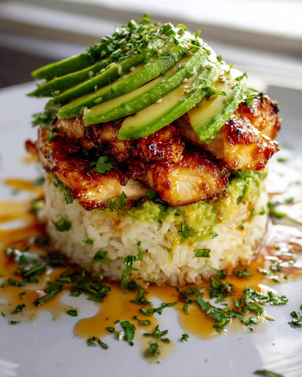 Leckeres Honey Lime Chicken Avocado Rice Stack Rezept