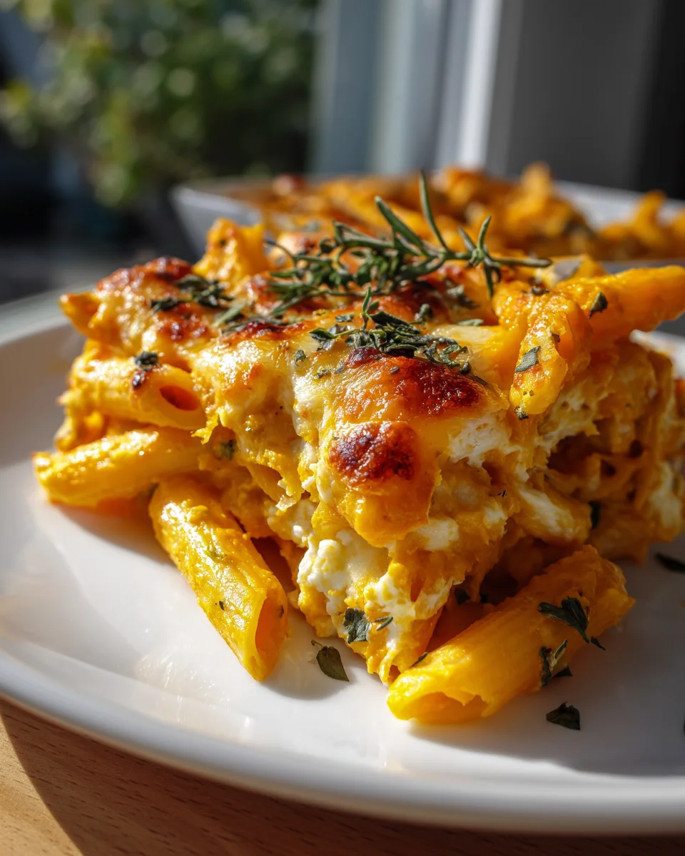 Pasta mit Kürbis-Feta-Creme: Goldbraun im Ofen überbacken