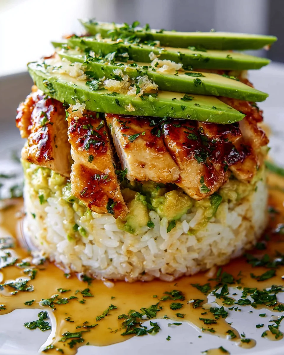 Leckeres Honey Lime Chicken Avocado Rice Stack Rezept