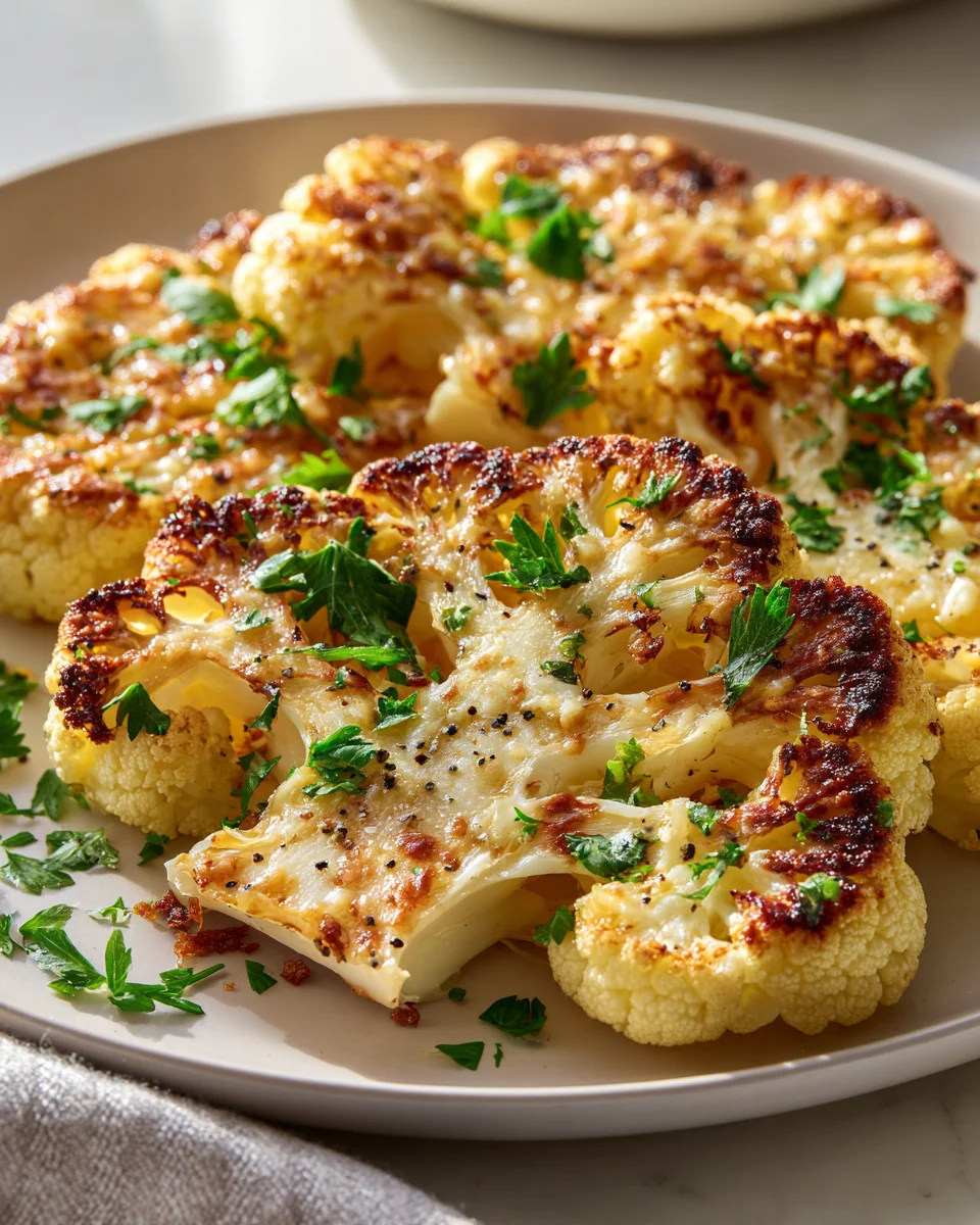 Ofen Blumenkohl Steaks: Knusprig mit Parmesan-Käsekruste