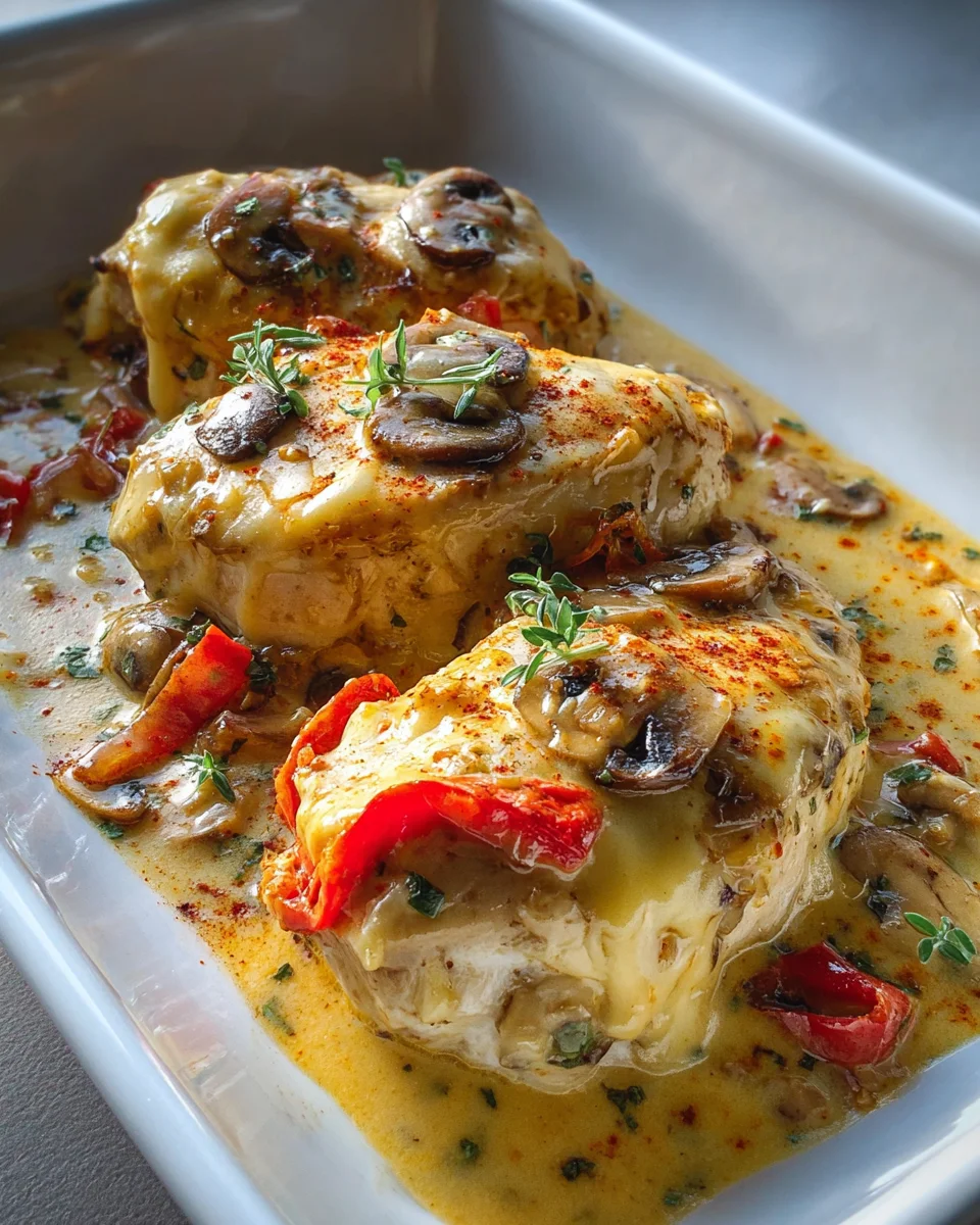 Gratinierte Hähnchenbrust in pikanter Pfeffersauce genießen