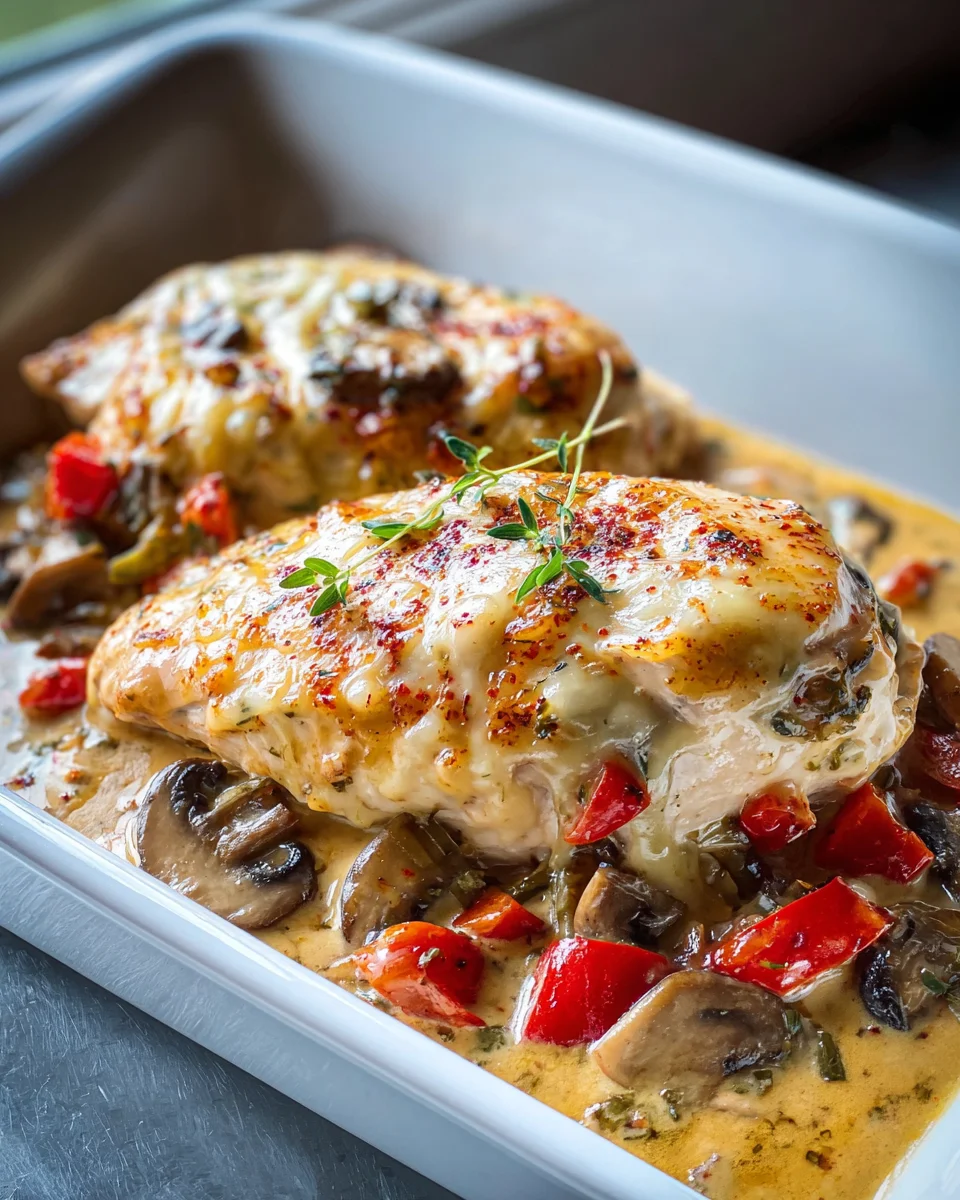 Gratinierte Hähnchenbrust in pikanter Pfeffersauce genießen