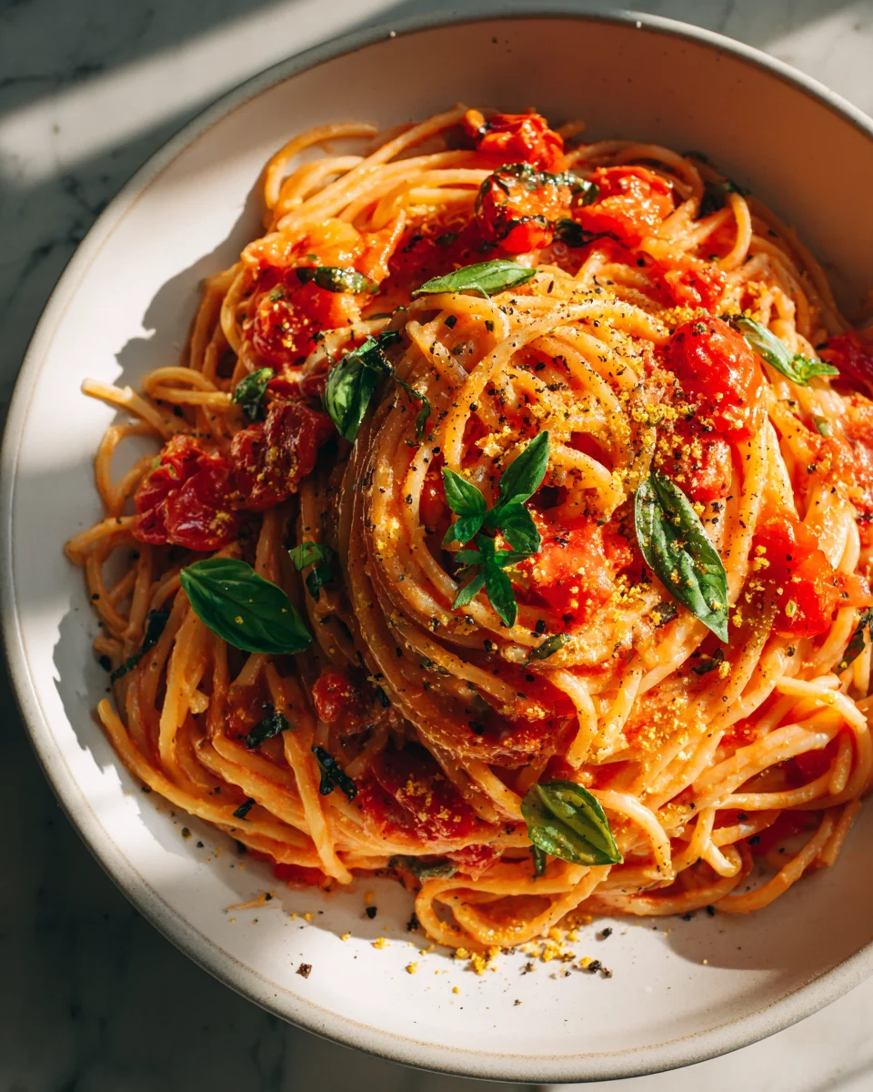 Vegane Cremige Tomaten-Knoblauch Pasta – Ohne Sahne, Leicht!