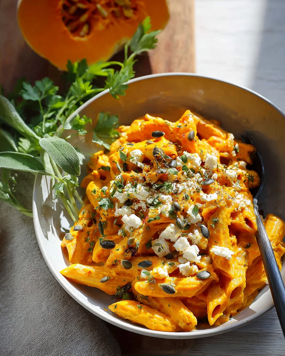 Nudeln mit Kürbissoße & Feta: Cremig, einfach & lecker!