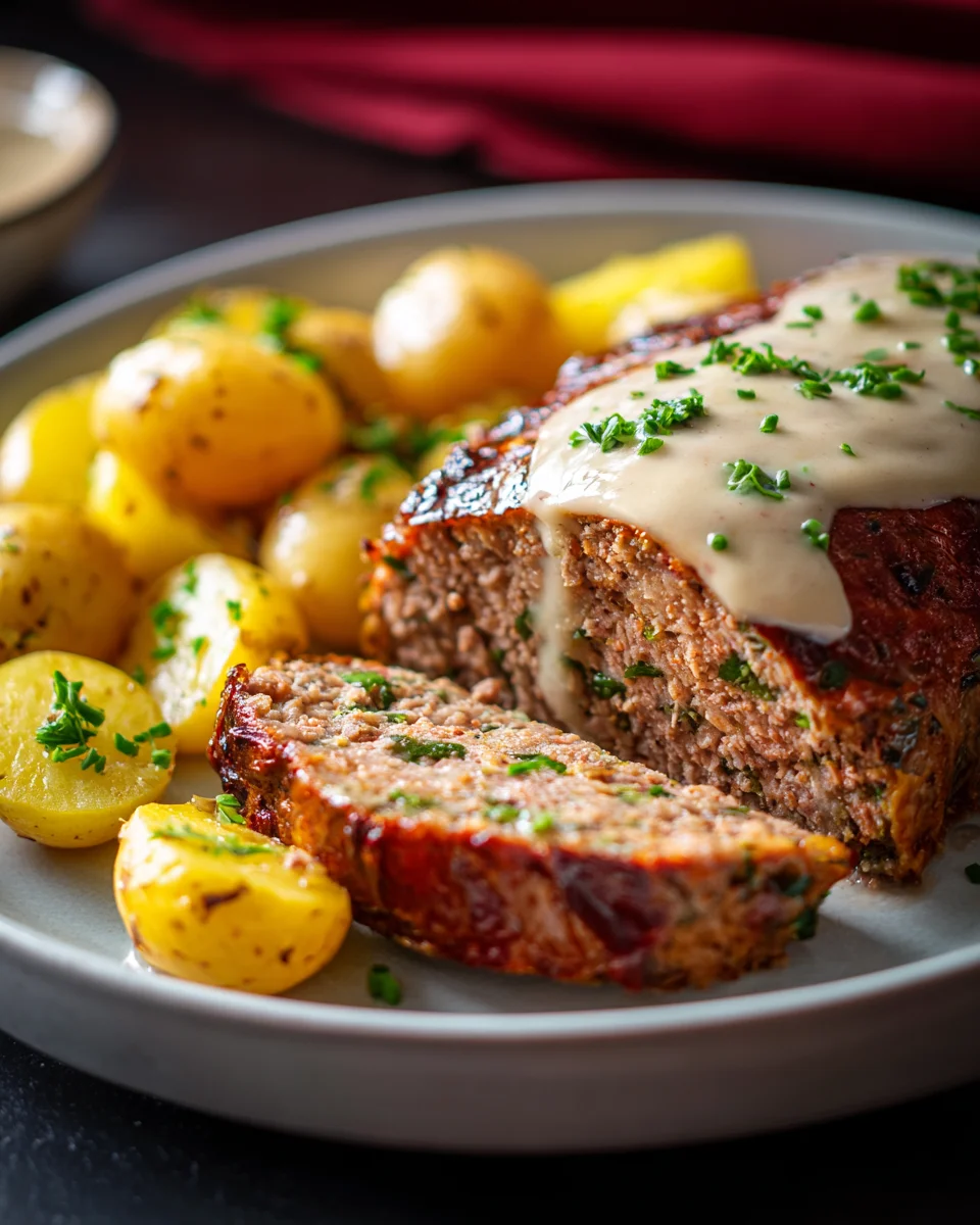 Herbstlicher Hackbraten mit Kartoffeln und frischen Kräutern