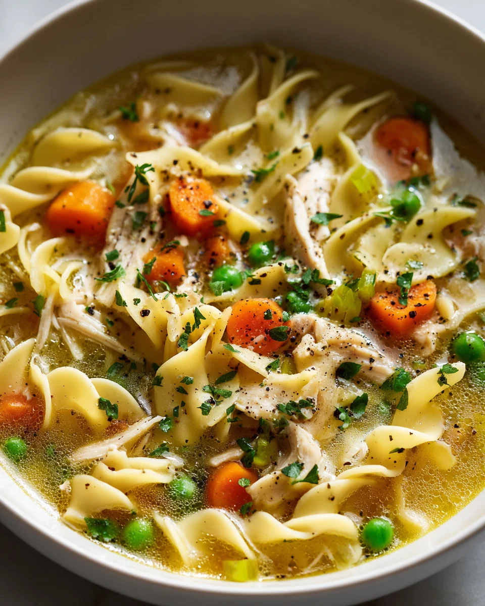 Rustikale Hühnernudelsuppe mit Kräutern und Gemüse Rezept