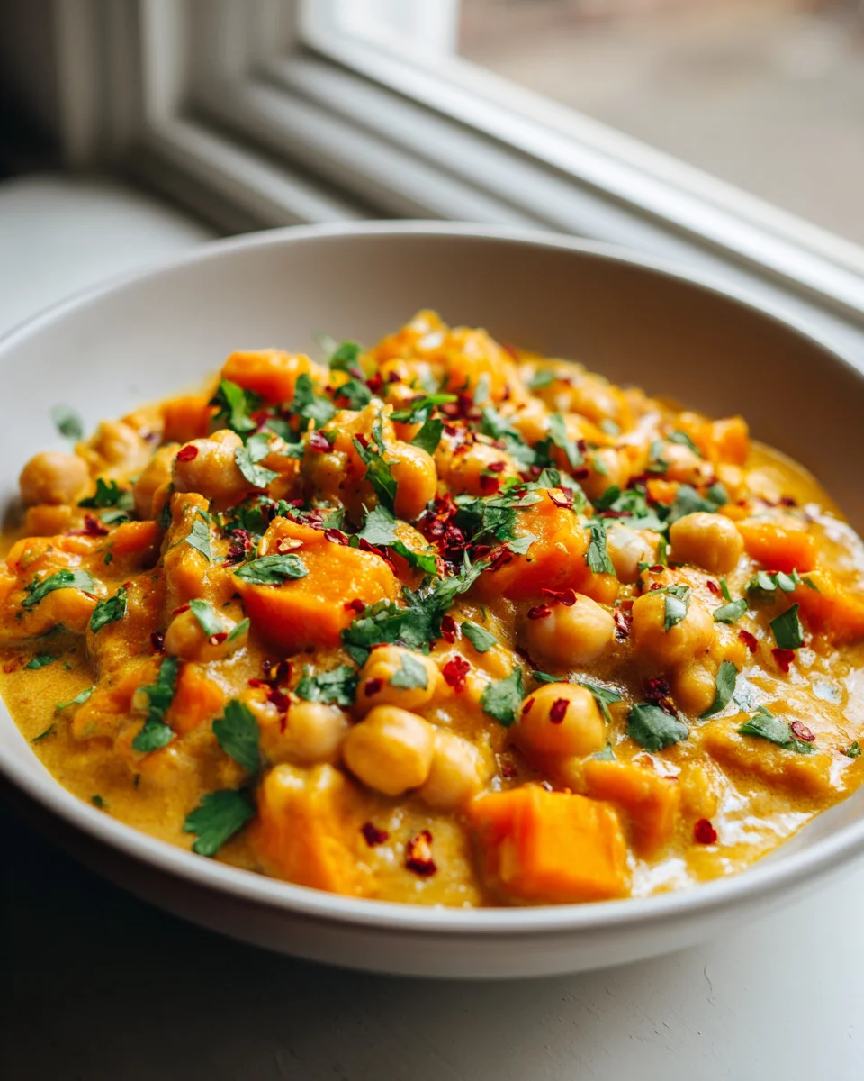 Kichererbsen-Süßkartoffel-Curry mit Kokosmilch Rezept