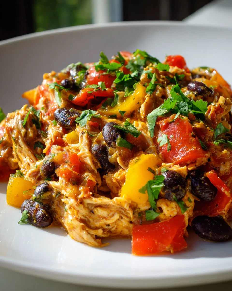 Crock Pot Fiesta Chicken mit Paprika und schwarzen Bohnen Rezept