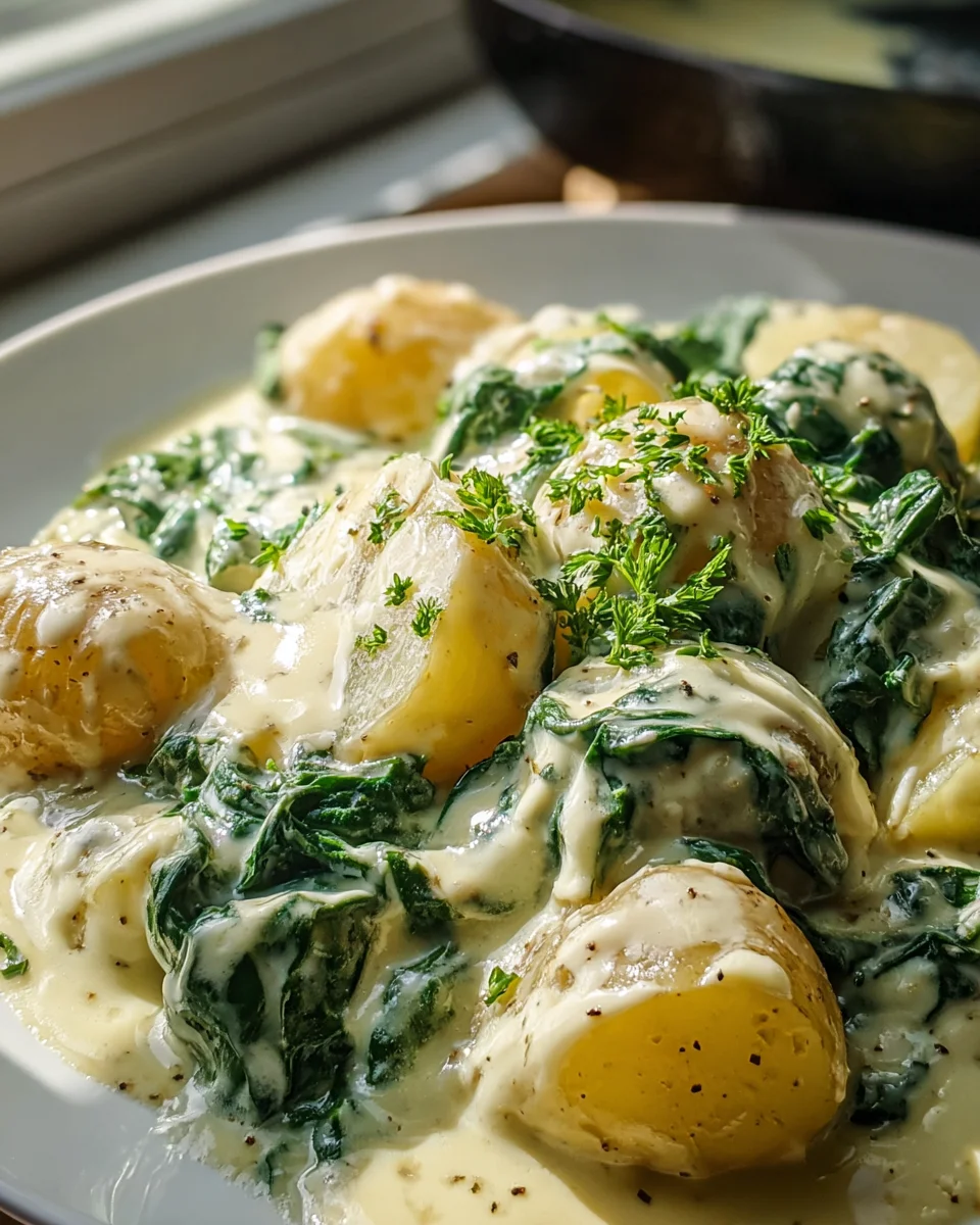 Leckere Spinatkartoffeln mit Käse-Sahne-Sauce Rezept