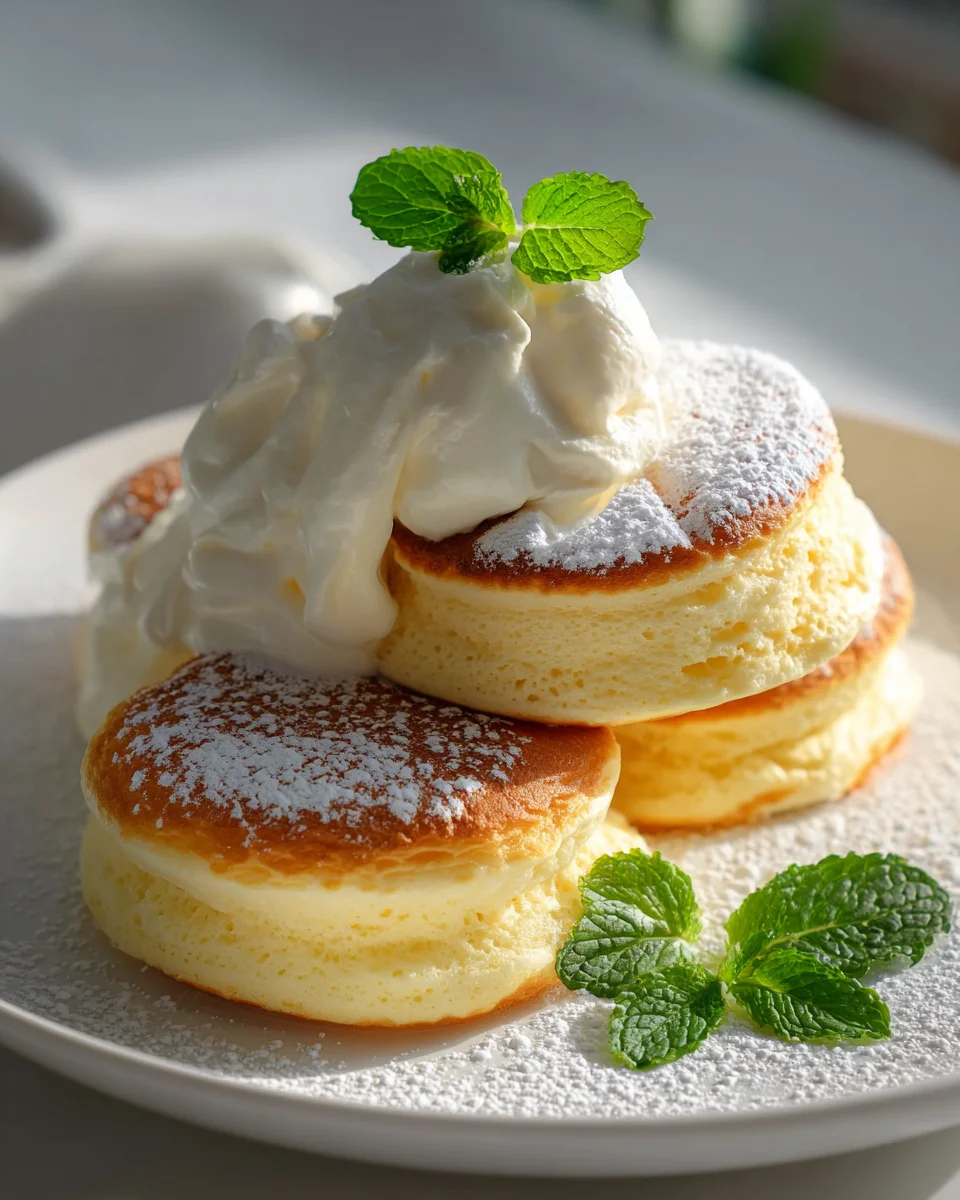 Fluffige Japanische Soufflé-Pfannkuchen mit Vanillecreme Rezept