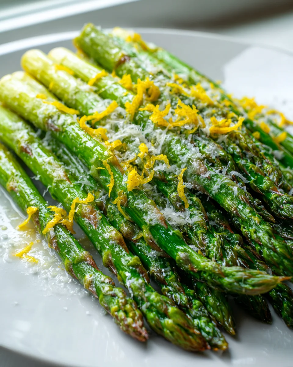 Ofengerösteter Spargel mit Parmesan, Butter und Zitrone