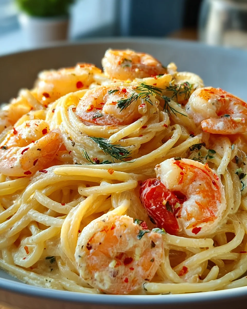 Cremige Spaghetti mit Garnelen-Genuss