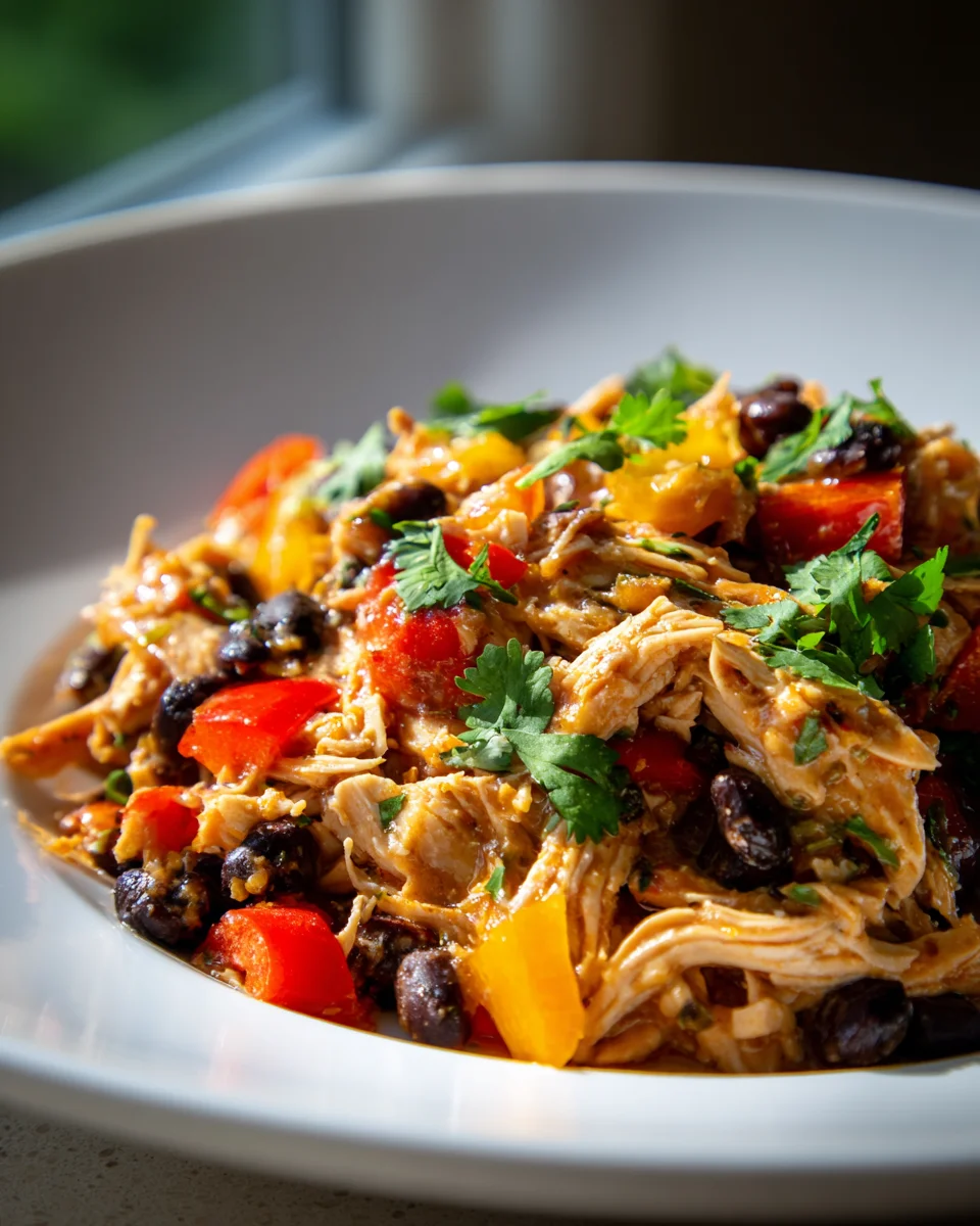 Crock Pot Fiesta Chicken mit Paprika und schwarzen Bohnen Rezept