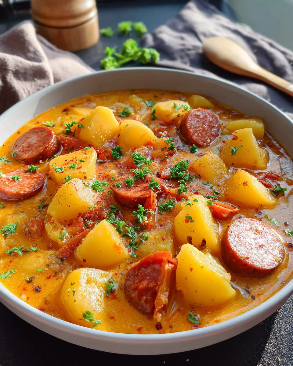 Kartoffelgulasch mit Rinderwürstchen