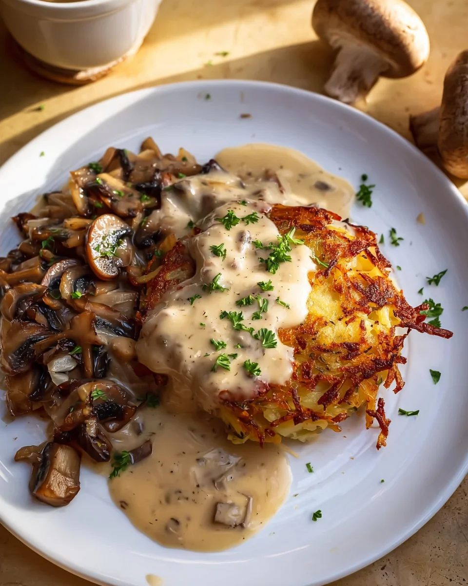 Mozzarella Rosti mit Zwiebel-Pilzrahmsauce