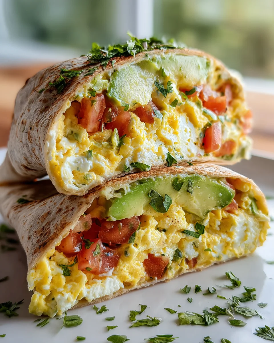 Proteinreicher Frühstücks-Wrap mit Hüttenkäse und Avocado