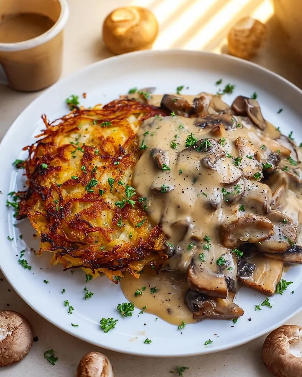 Mozzarella Rosti mit Zwiebel-Pilzrahmsauce