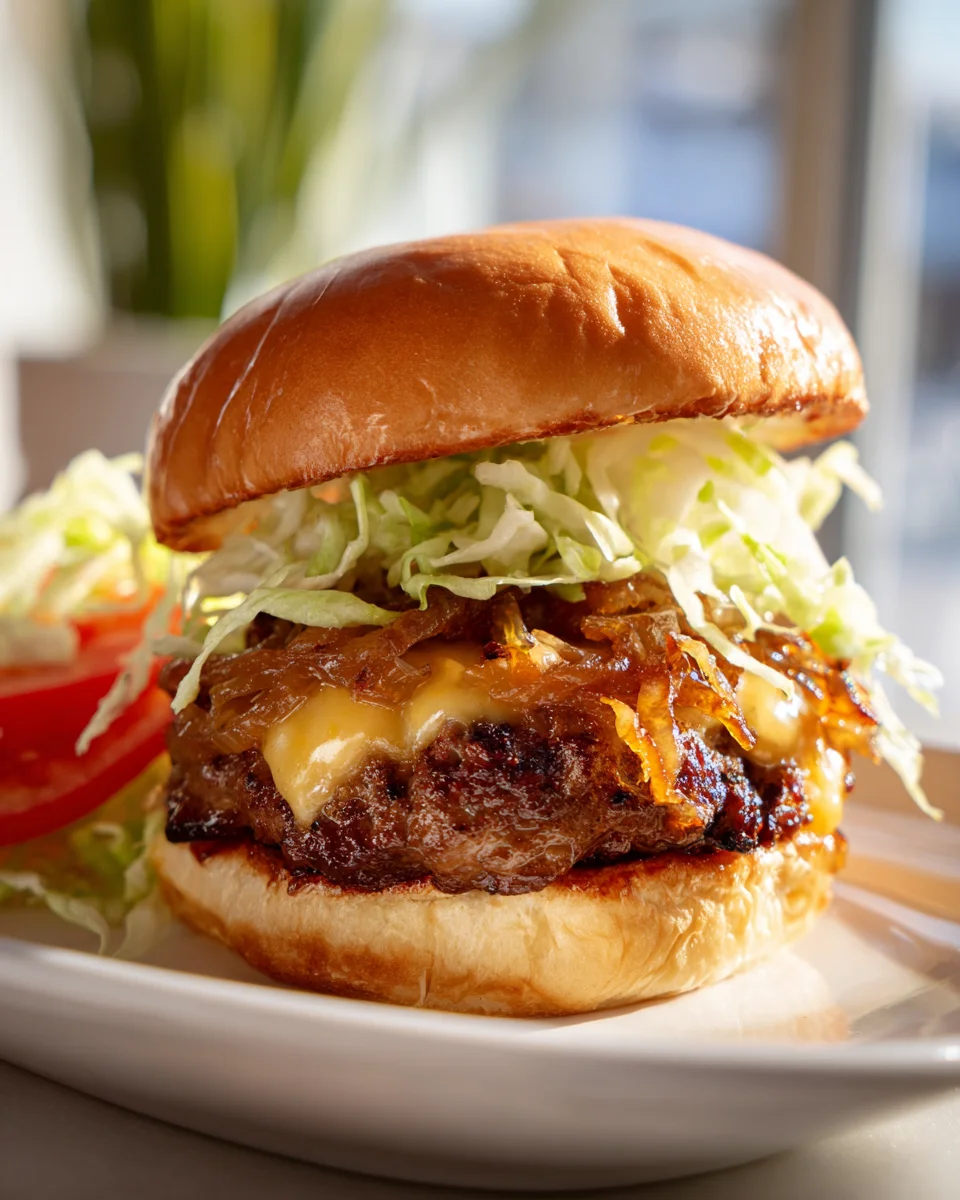 Oklahoma Onion Smashburger mit karamellisierten Zwiebeln Rezept