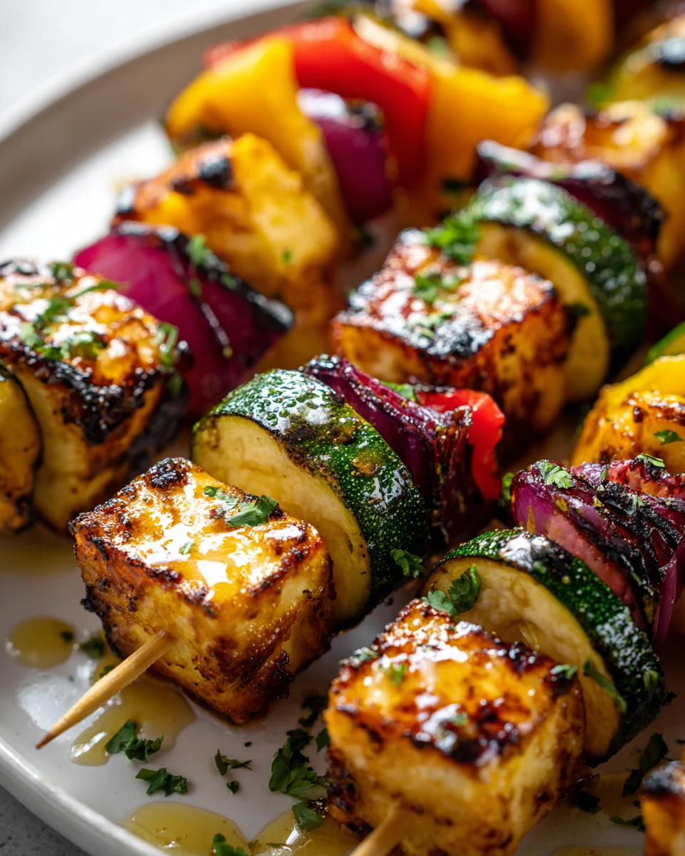 Halloumi-Spieße mit buntem Gemüse und Zitronen-Dressing