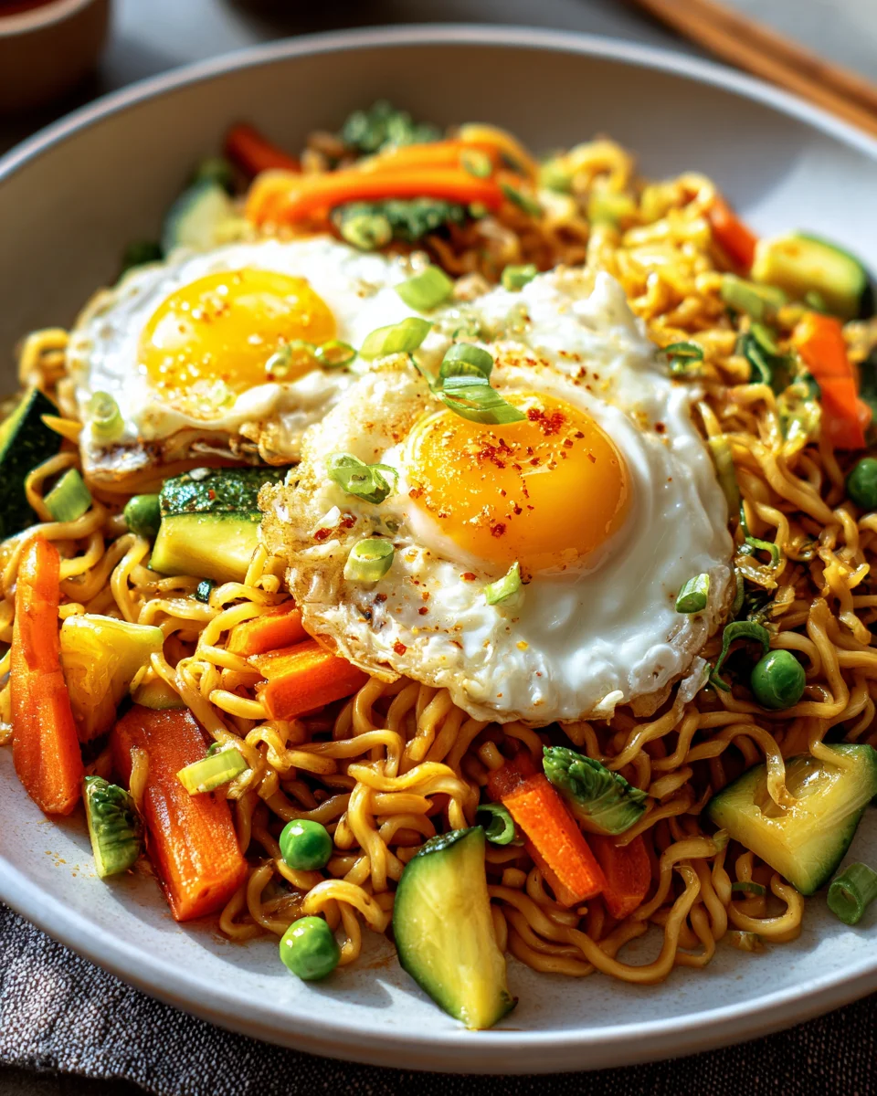 Leckere gebratene Nudeln mit Gemüse und Ei Rezept