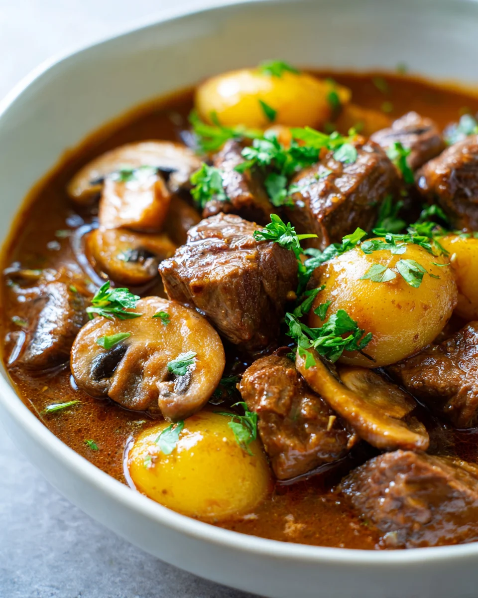 Saftiger Rindfleisch-Mushroom-Eintopf im Slow Cooker mit Kartoffeln