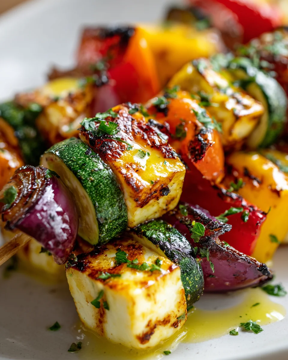 Halloumi-Spieße mit buntem Gemüse und Zitronen-Dressing