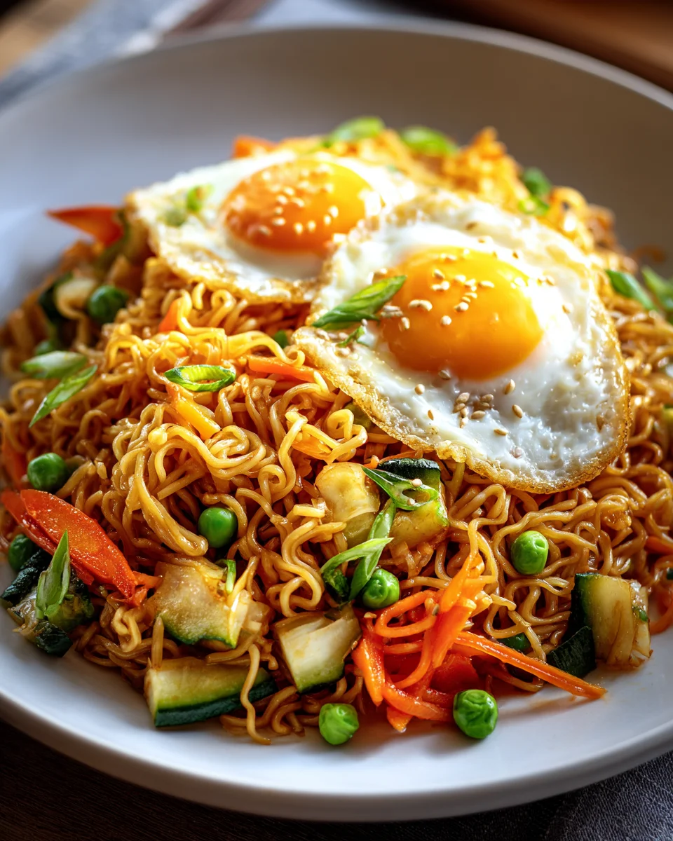 Leckere gebratene Nudeln mit Gemüse und Ei Rezept